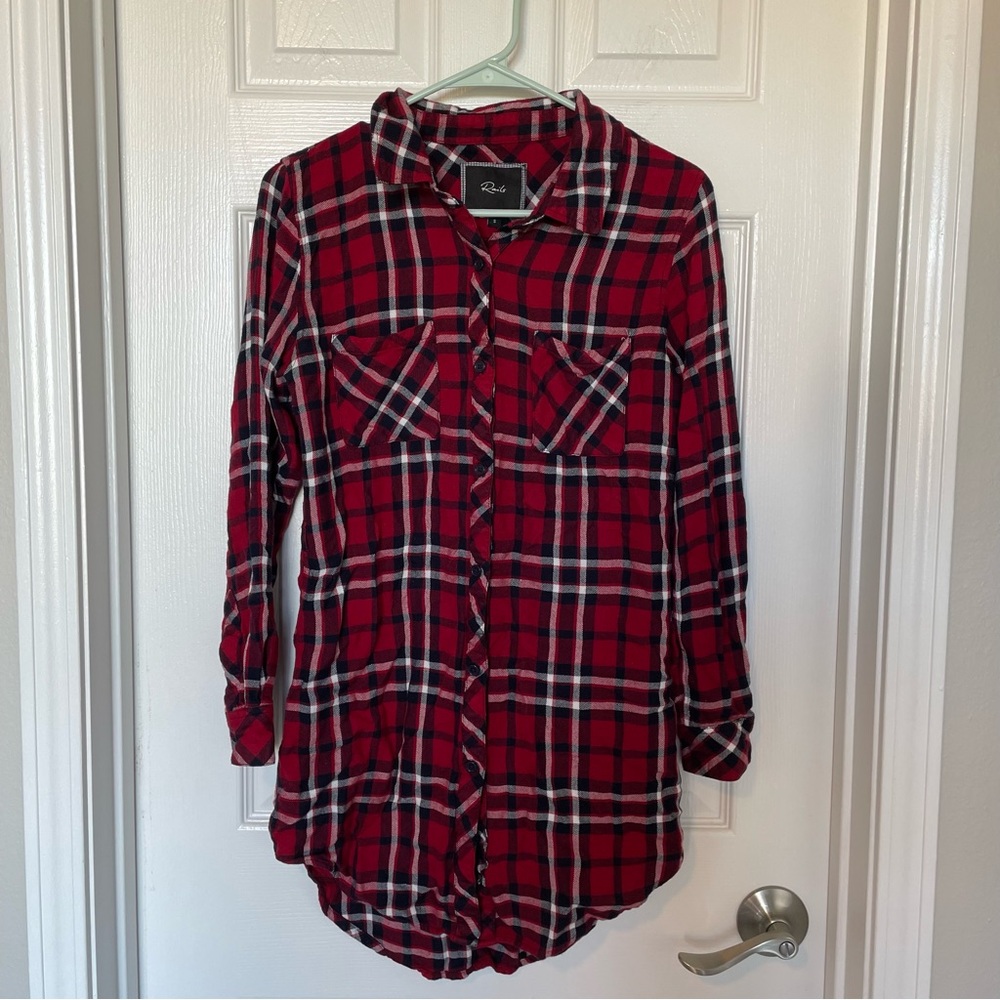 Rails Red Long Flannel Button Down Shirt Plaid Long Sleeve Size Small